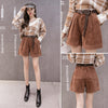 Women High Waist Corduroy Shorts With Belt Loose Wide Leg Shorts-Shorts-Arimonz-Arimonz
