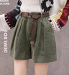 Women High Waist Corduroy Shorts With Belt Loose Wide Leg Shorts-Shorts-Arimonz-Army Green-S-Arimonz