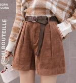 Women High Waist Corduroy Shorts With Belt Loose Wide Leg Shorts-Shorts-Arimonz-Brown-S-Arimonz