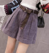 Women High Waist Corduroy Shorts With Belt Loose Wide Leg Shorts-Shorts-Arimonz-Purple-S-Arimonz