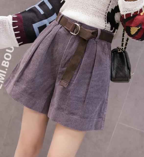 Women High Waist Corduroy Shorts With Belt Loose Wide Leg Shorts-Shorts-Arimonz-Purple-S-Arimonz