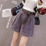 Women High Waist Corduroy Shorts With Belt Loose Wide Leg Shorts-Shorts-Arimonz-Arimonz