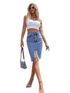 Women High Waist Denim Skirts Summer Mid-length Irregular Jeans Skirt-Denim Skirts-Arimonz-Arimonz