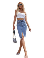 Women High Waist Denim Skirts Summer Mid-length Irregular Jeans Skirt-Denim Skirts-Arimonz-Arimonz
