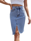 Women High Waist Denim Skirts Summer Mid-length Irregular Jeans Skirt-Denim Skirts-Arimonz-Arimonz