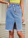 Women High Waist Denim Skirts Summer Mid-length Irregular Jeans Skirt-Denim Skirts-Arimonz-Arimonz
