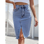 Women High Waist Denim Skirts Summer Mid-length Irregular Jeans Skirt-Denim Skirts-Arimonz-Blue-Xs-Arimonz