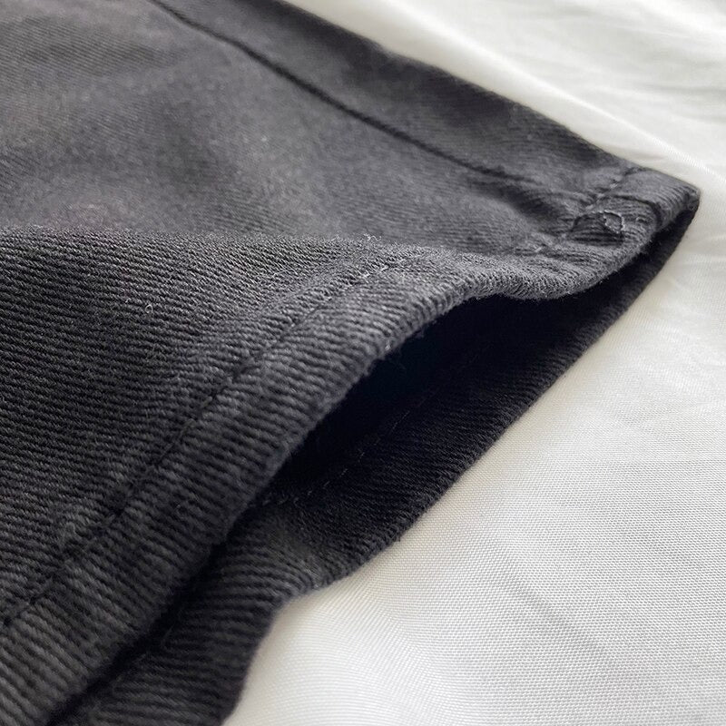 Women High Waisted Denim Jean Black White Solid Cotton Zipper Fly-Denim Shorts-Arimonz-Arimonz