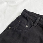 Women High Waisted Denim Jean Black White Solid Cotton Zipper Fly-Denim Shorts-Arimonz-Arimonz