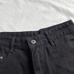 Women High Waisted Denim Jean Black White Solid Cotton Zipper Fly-Denim Shorts-Arimonz-Arimonz