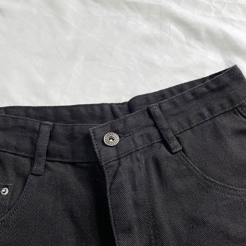 Women High Waisted Denim Jean Black White Solid Cotton Zipper Fly-Denim Shorts-Arimonz-Arimonz