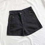 Women High Waisted Denim Jean Black White Solid Cotton Zipper Fly-Denim Shorts-Arimonz-Arimonz