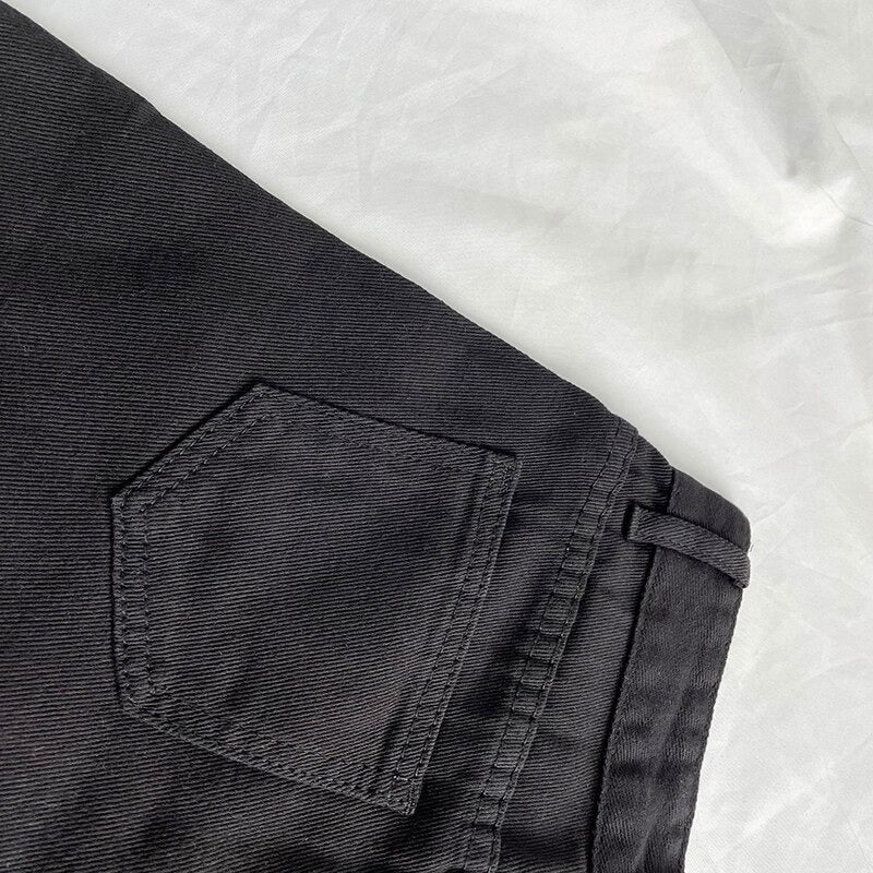 Women High Waisted Denim Jean Black White Solid Cotton Zipper Fly-Denim Shorts-Arimonz-Arimonz