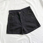 Women High Waisted Denim Jean Black White Solid Cotton Zipper Fly-Denim Shorts-Arimonz-black-26-Arimonz