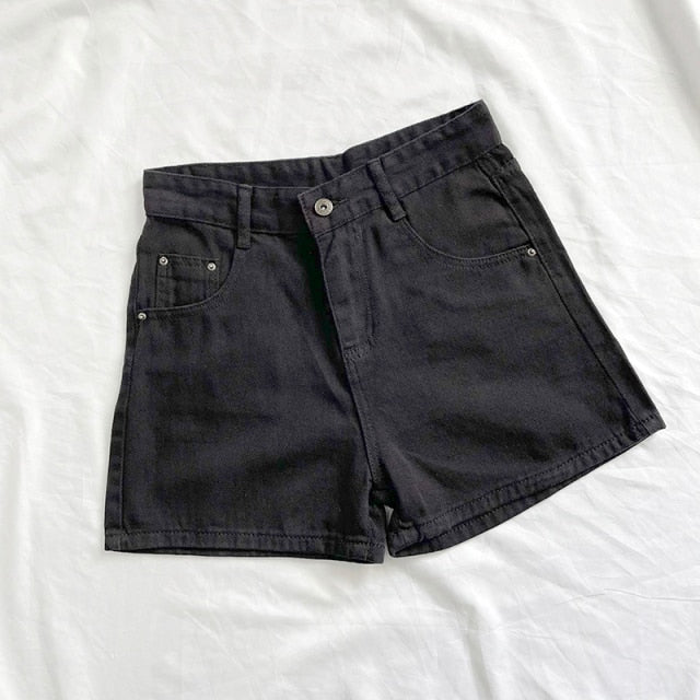 Women High Waisted Denim Jean Black White Solid Cotton Zipper Fly-Denim Shorts-Arimonz-black-26-Arimonz