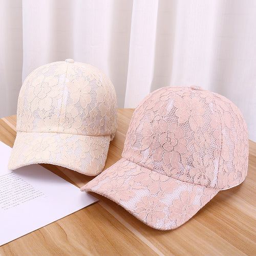Women Hollow Lace Flower Baseball Cap Summer Breathable Mesh Sun Hat-Women's Caps-Arimonz-Arimonz