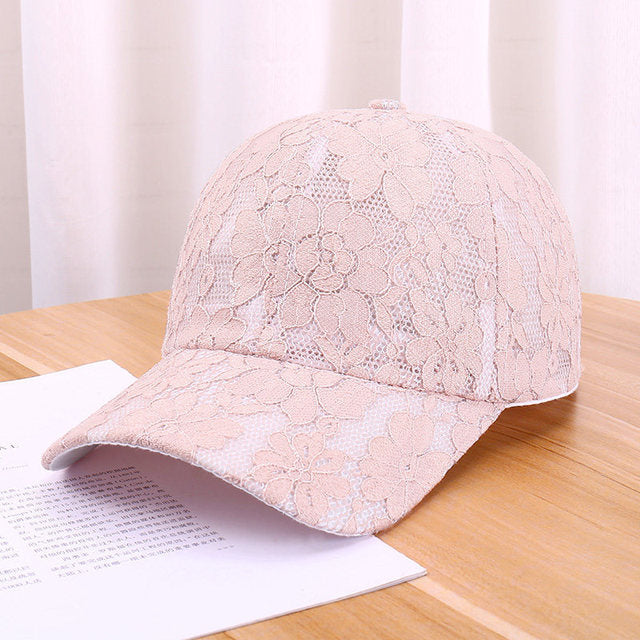 Women Hollow Lace Flower Baseball Cap Summer Breathable Mesh Sun Hat-Women's Caps-Arimonz-pink-Arimonz