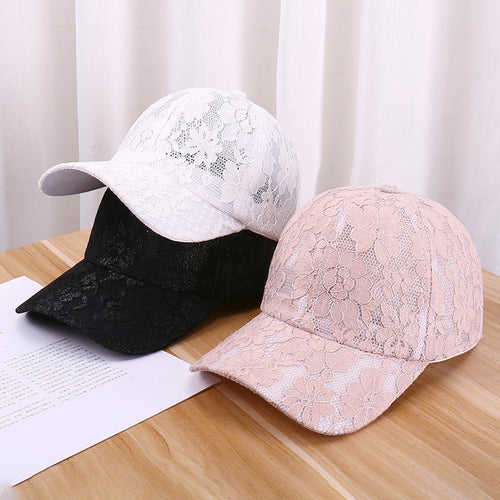 Women Hollow Lace Flower Baseball Cap Summer Breathable Mesh Sun Hat-Women's Caps-Arimonz-Arimonz