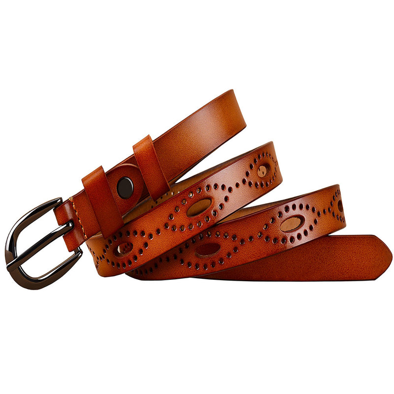 Women Hollows Genuine Leather Belt Woman For Jeans Pin Buckle Belts-Women's Belts-Arimonz-Arimonz
