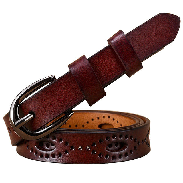 Women Hollows Genuine Leather Belt Woman For Jeans Pin Buckle Belts-Women's Belts-Arimonz-Coffee-90cm/35.43inches-Arimonz