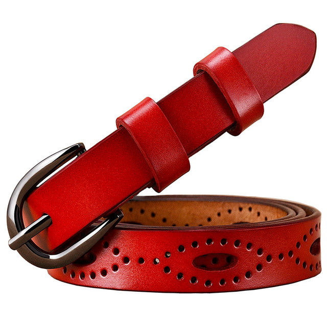 Women Hollows Genuine Leather Belt Woman For Jeans Pin Buckle Belts-Women's Belts-Arimonz-Red-90cm/35.43inches-Arimonz