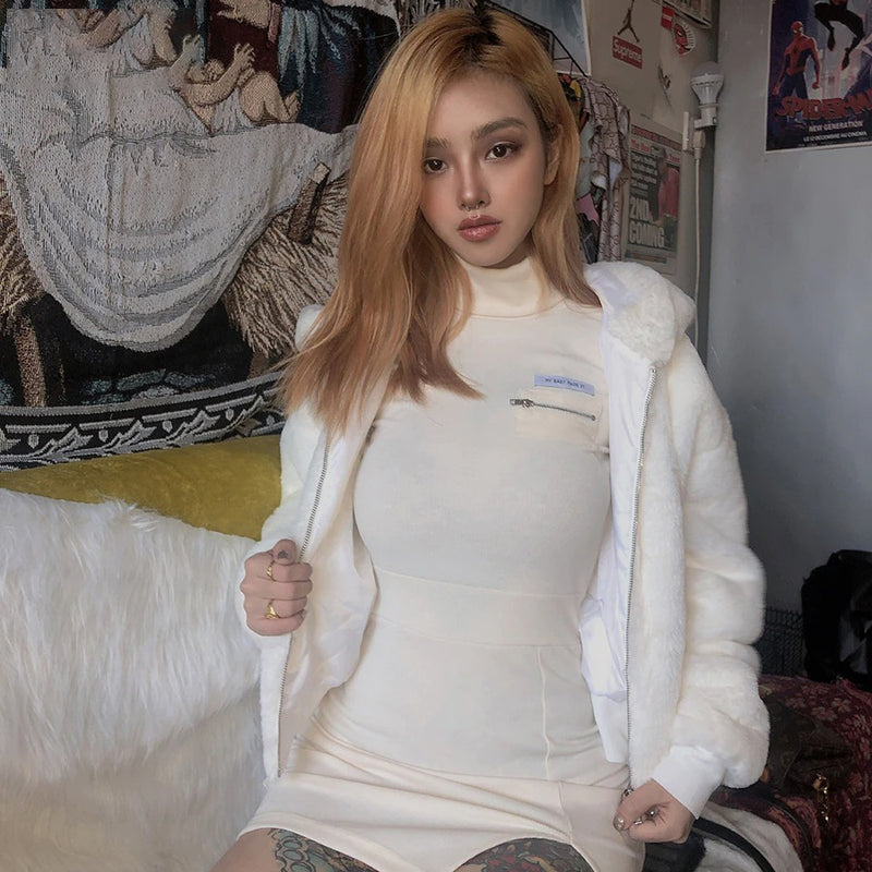 Women Hooded Faux Fur Coat Long Sleeve Thick Warm Winter Jacket-Fuzzy Jackets-Arimonz-Arimonz