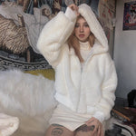 Women Hooded Faux Fur Coat Long Sleeve Thick Warm Winter Jacket-Fuzzy Jackets-Arimonz-Arimonz