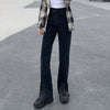 Women Jeans Black Flare Pants Front Side Slit Leg Bell Bottom Jeans-Straight Jeans-Arimonz-black-XS-Arimonz
