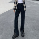 Women Jeans Black Flare Pants Front Side Slit Leg Bell Bottom Jeans-Straight Jeans-Arimonz-black-XS-Arimonz