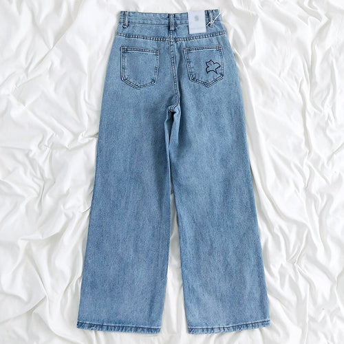 Women Jeans High Waist Trousers Baggy Vintage Straight Denim Pants-Straight Jeans-Arimonz-Arimonz