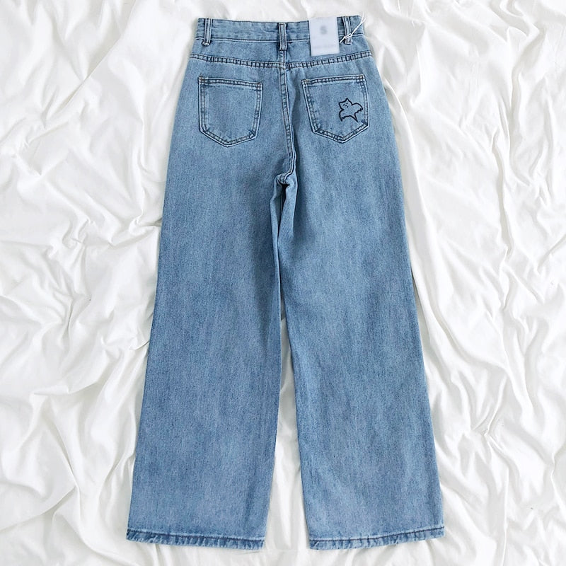 Women Jeans High Waist Trousers Baggy Vintage Straight Denim Pants-Straight Jeans-Arimonz-Arimonz