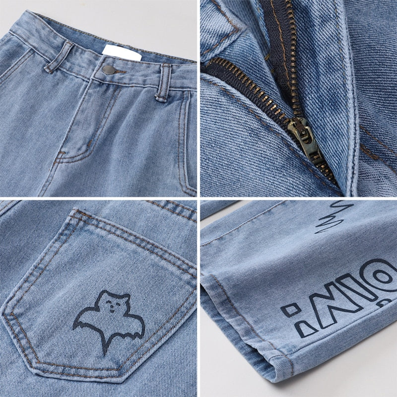 Women Jeans High Waist Trousers Baggy Vintage Straight Denim Pants-Straight Jeans-Arimonz-Arimonz