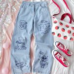 Women Jeans High Waist Trousers Baggy Vintage Straight Denim Pants-Straight Jeans-Arimonz-Sky Blue-S-Arimonz