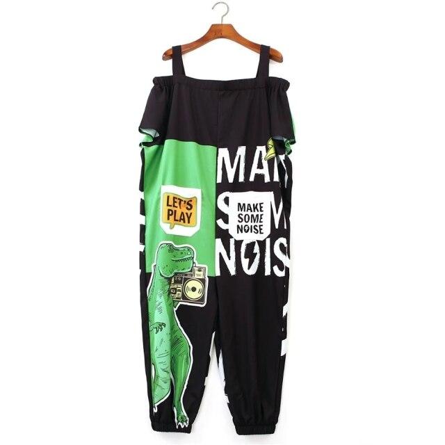 Women Jumpsuit Hip Hop Overalls Romper Print Loose Harem Pants Romper-Casual Jumpsuits & Rompers-Arimonz-Green Black-Arimonz