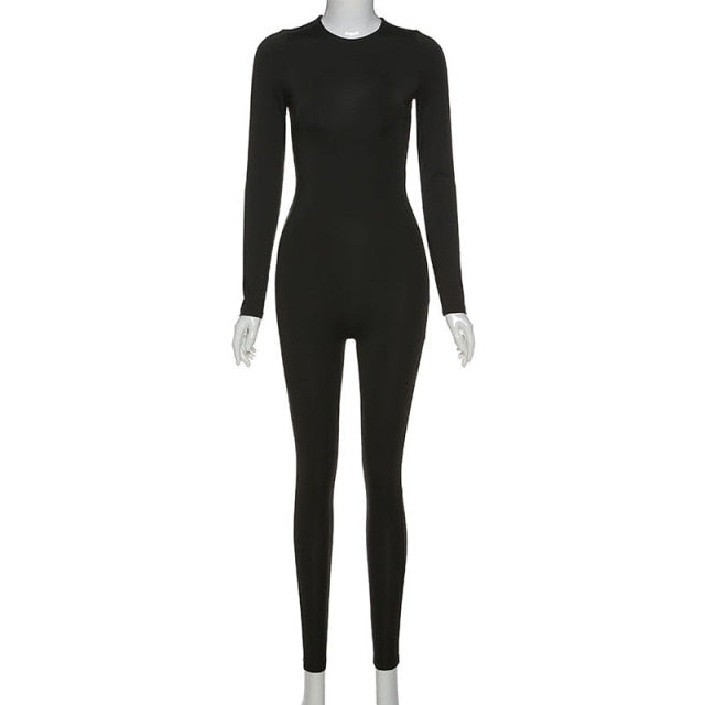 Women Jumpsuit Streetwear Long Sleeve Bodycon Solid Overalls-Night Out Jumpsuits & Rompers-Arimonz-S-Long Sleeve Black-Arimonz
