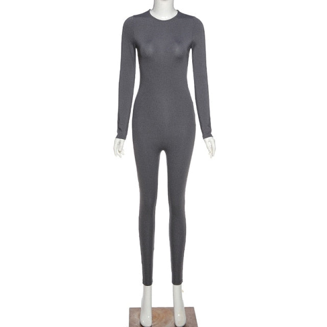Women Jumpsuit Streetwear Long Sleeve Bodycon Solid Overalls-Night Out Jumpsuits & Rompers-Arimonz-S-Long Sleeve Grey-Arimonz