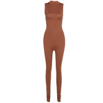 Women Jumpsuit Streetwear Long Sleeve Bodycon Solid Overalls-Night Out Jumpsuits & Rompers-Arimonz-S-Sleeveless Brown-Arimonz
