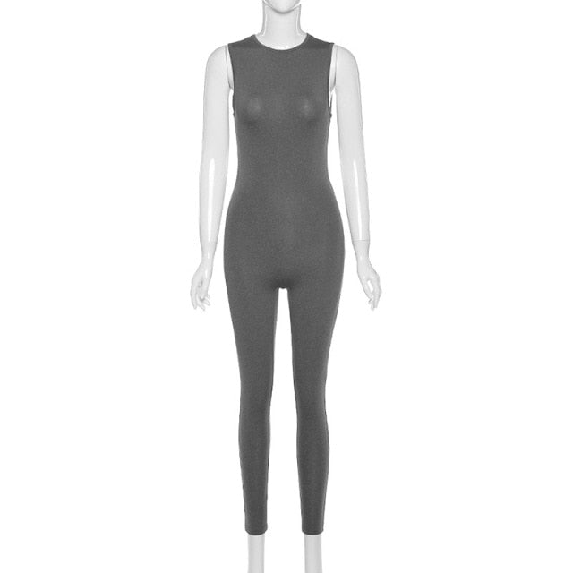 Women Jumpsuit Streetwear Long Sleeve Bodycon Solid Overalls-Night Out Jumpsuits & Rompers-Arimonz-S-Sleeveless Grey-Arimonz