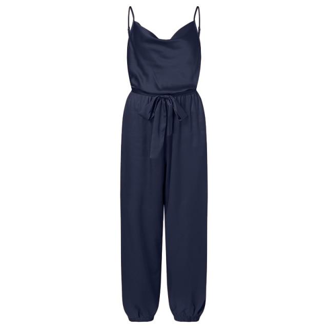 Women Jumpsuits Lace Up Irregular Overalls Casual Short Sleeve Romper-Casual Jumpsuits & Rompers-Arimonz-S-B Navy-Arimonz