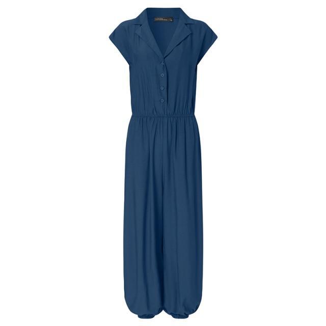 Women Jumpsuits Lace Up Irregular Overalls Casual Short Sleeve Romper-Casual Jumpsuits & Rompers-Arimonz-S-C Blue-Arimonz