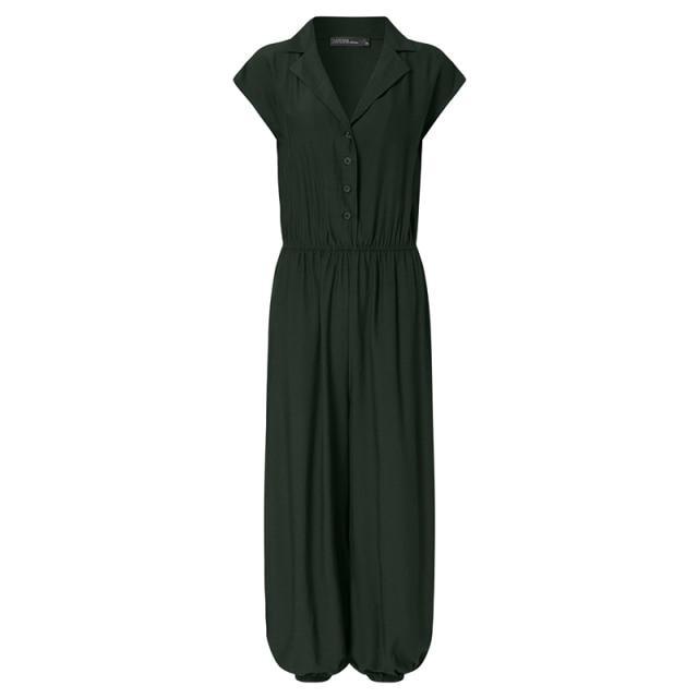Women Jumpsuits Lace Up Irregular Overalls Casual Short Sleeve Romper-Casual Jumpsuits & Rompers-Arimonz-S-C Dark Green-Arimonz