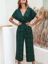 Women Jumpsuits Rompers Casual Print V-neck Pocket Overalls Jumpsuit-Night Out Jumpsuits & Rompers-Arimonz-Green-S-Arimonz