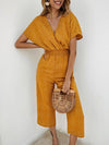 Women Jumpsuits Rompers Casual Print V-neck Pocket Overalls Jumpsuit-Night Out Jumpsuits & Rompers-Arimonz-Yellow-S-Arimonz