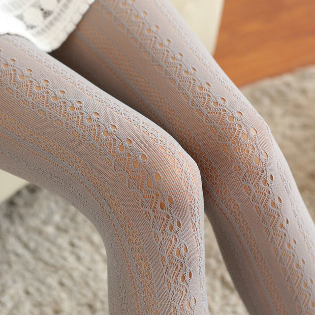 Women Lace Tights Hollow Out Female Silk Stocking Thin Women Pantyhose-Socks & Tights-Arimonz-light gray-Arimonz