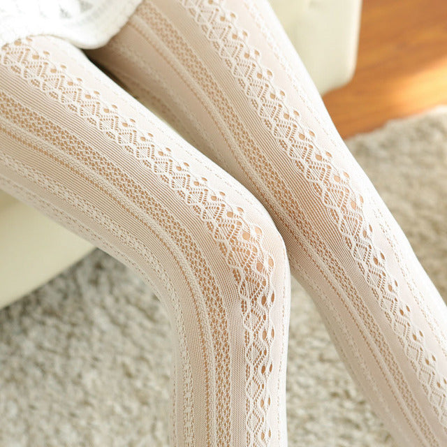 Women Lace Tights Hollow Out Female Silk Stocking Thin Women Pantyhose-Socks & Tights-Arimonz-milky white-Arimonz