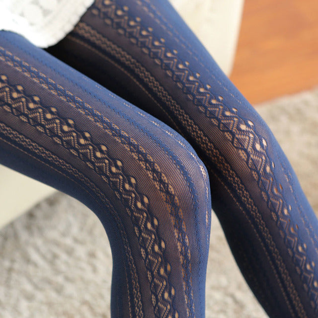 Women Lace Tights Hollow Out Female Silk Stocking Thin Women Pantyhose-Socks & Tights-Arimonz-navy blue-Arimonz