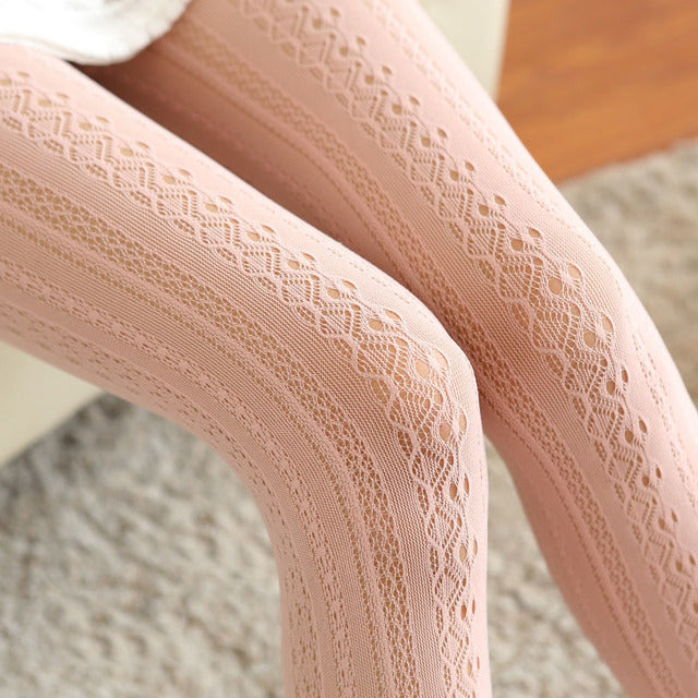 Women Lace Tights Hollow Out Female Silk Stocking Thin Women Pantyhose-Socks & Tights-Arimonz-pink-Arimonz