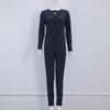 Women Long Sleeve V Cross Bandage Neck Knitted Bodycon Jumpsuit-Casual Jumpsuits & Rompers-Arimonz-Arimonz