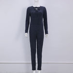 Women Long Sleeve V Cross Bandage Neck Knitted Bodycon Jumpsuit-Casual Jumpsuits & Rompers-Arimonz-Arimonz