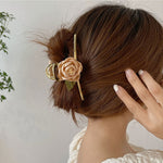 Women Metal Hair Claw Elegant Gold Flowers Hair Clips Barrette-Hair Accessories-Arimonz-Arimonz